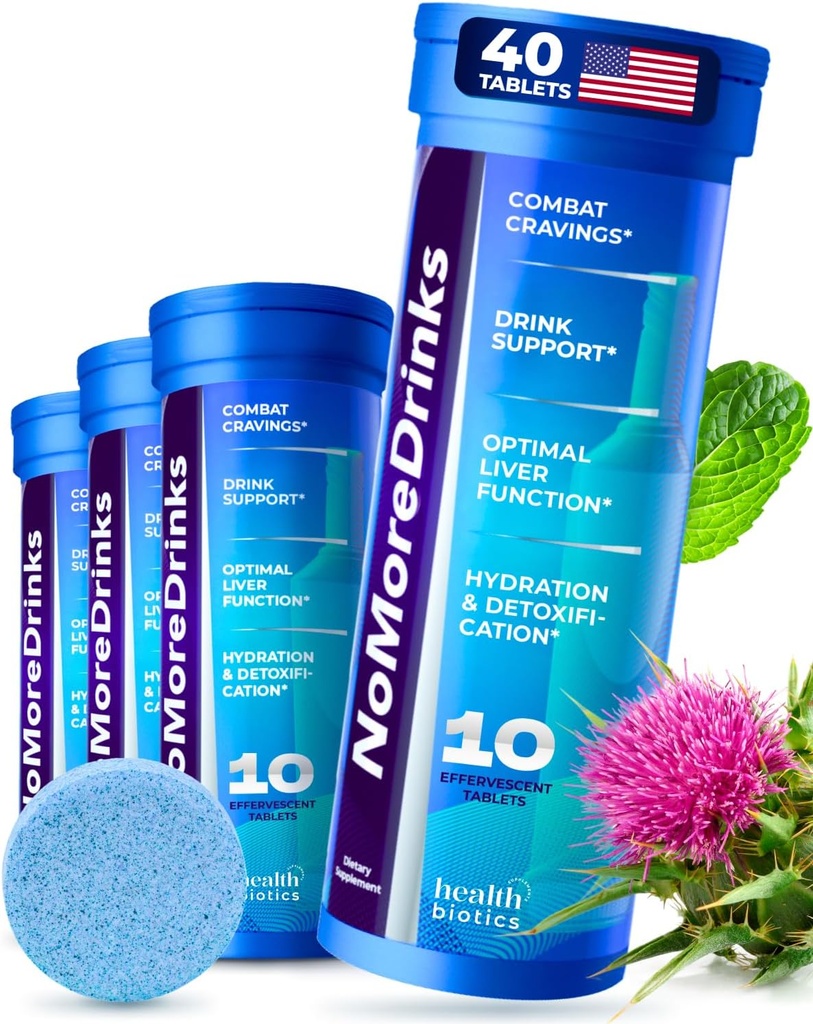 NoMoreDrinks Anti Alcohol Craving Supplemento | Liver Detox & Combat Cravings | Energy Support Alcohol Sostituzione Drink | Organic Milk Thistle Supplement & Dandelion Root & 5HTP | (40) Energy Pills