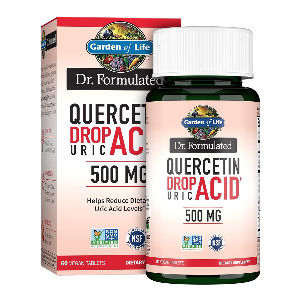 Giardino di vita Quercetin Probiotico e acido urico Supporto con Tart Cherry, Vitamina C da Organic Acerola e Rose HIPS Plus Luteolin – Dr Formulated – Gluten Free e Non GMO – 60 compresse
