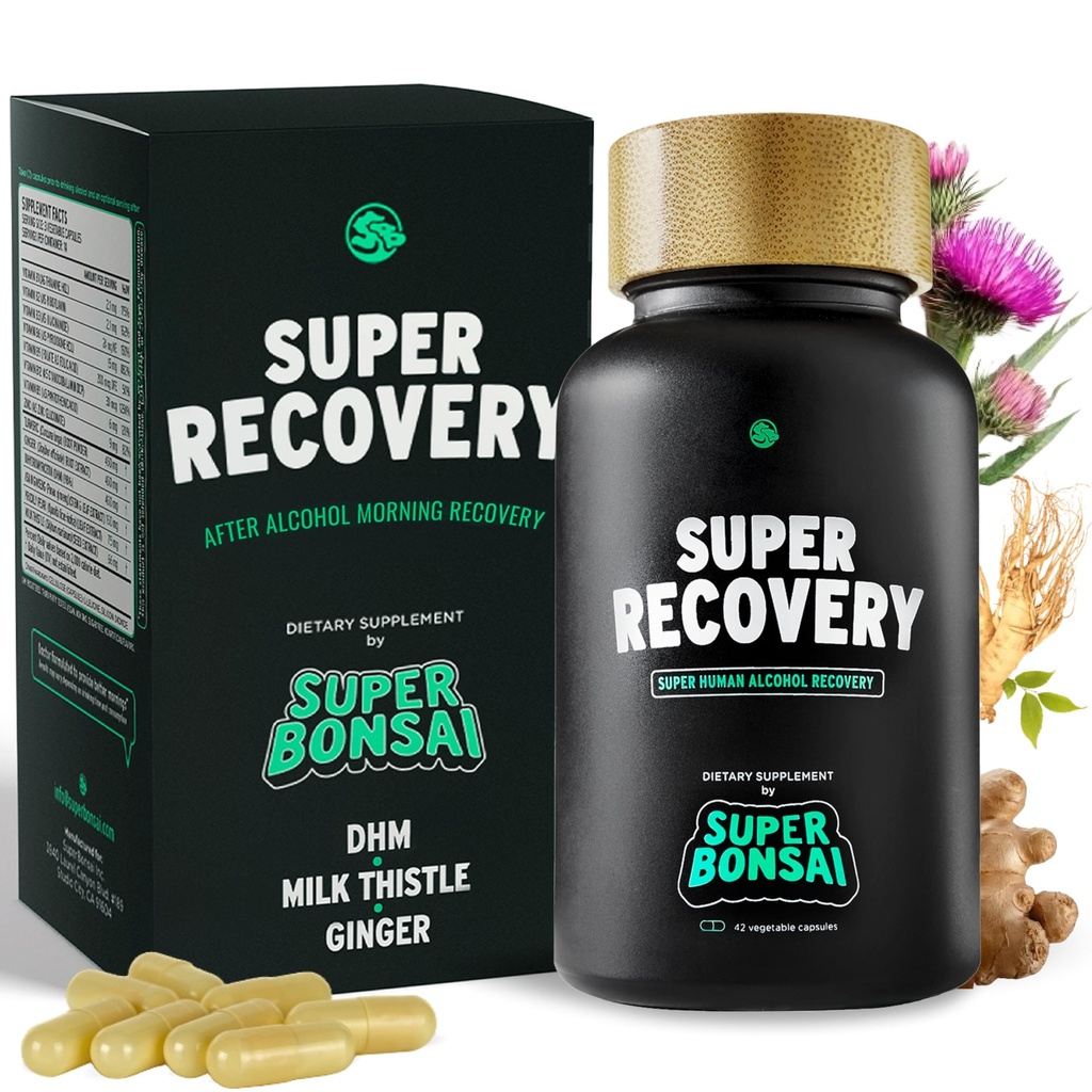 SuperBonsai Super Recovery Capsule per Celebrazione Postale e Rilievo Mattino - Tutto Natural Holistic Support - 3 Capsule Prese Prima di Bere e una Serve Opzionale Dopo (14 Serve)