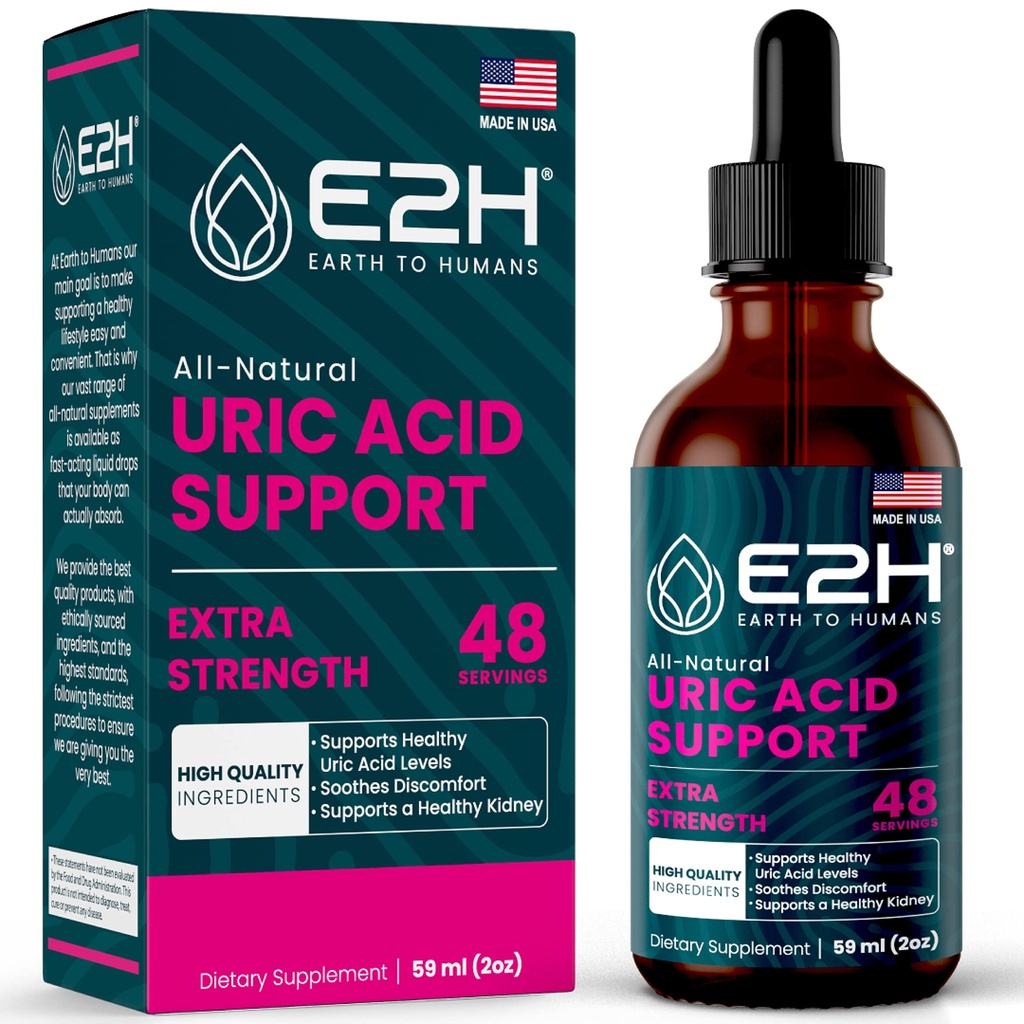 E2H Uric Acid Support Supplemento - Tart Cherry and Devil’s Claw - Supporta l’Uric Acid Health and Kidney Function Non-GMO - Vegan - 2 Fl Oz