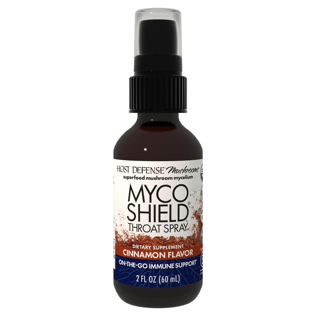 MycoShield Throat Spray - Supporto per la Salute Immune - Integratore per Funghi Dietetici con Chaga, Reishi, Turchia Tail & More - Supporto On-The-Go Immune - Cinnamon Flavor, 2 fl oz (142 Servings)*