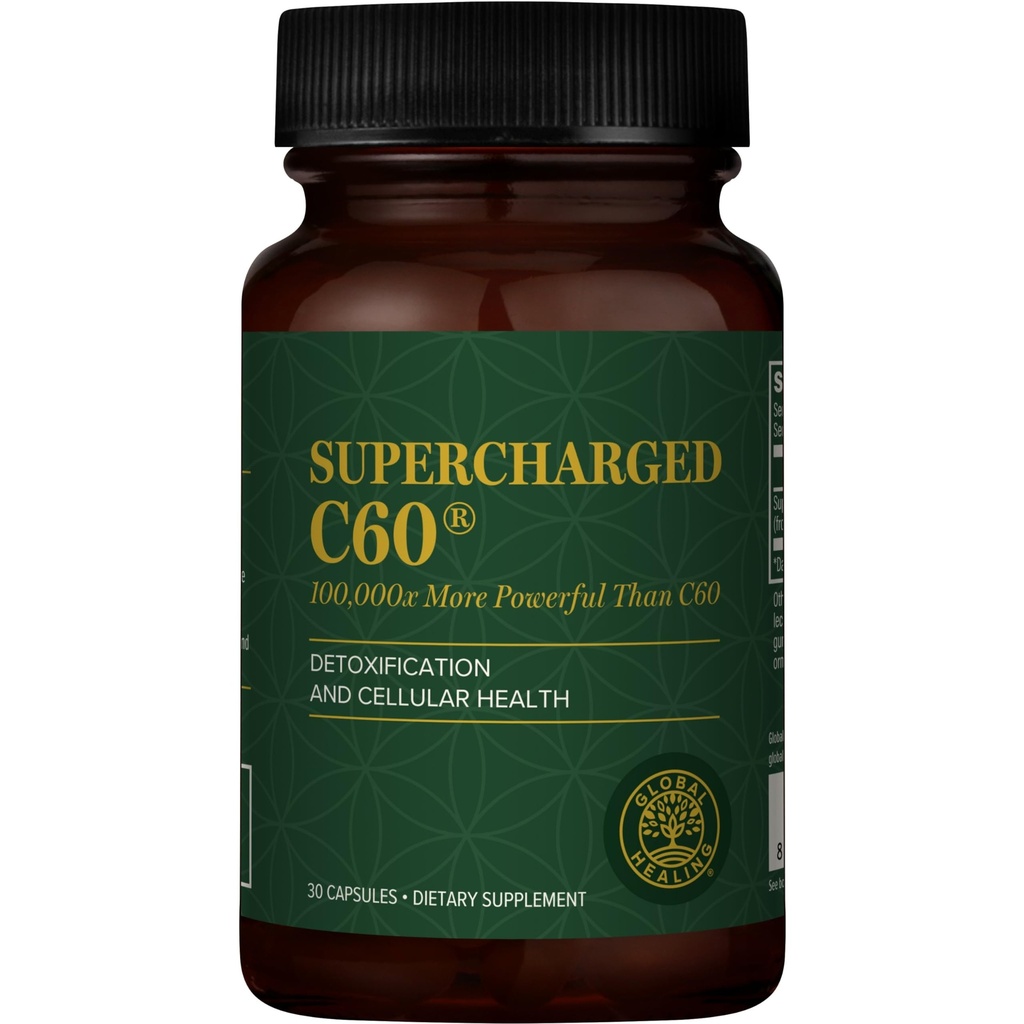 Global Healing Center Supercharged C60 - Micro-Activated Carbon Fullerene w/Organic MCT Powder, 10 volte più potente rispetto ai normali integratori C60 - aiuta la disintossicazione, invecchiando (30 capsule)