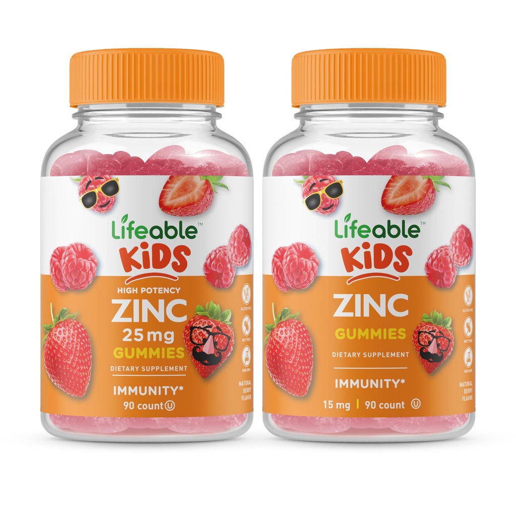 Zinco vitale 25mg bambini + Bambini di zinco, Gummies Bundle - Grande degustazione, Supplemento di vitamina, Senza glutine, OGM libero, pancia masticabile