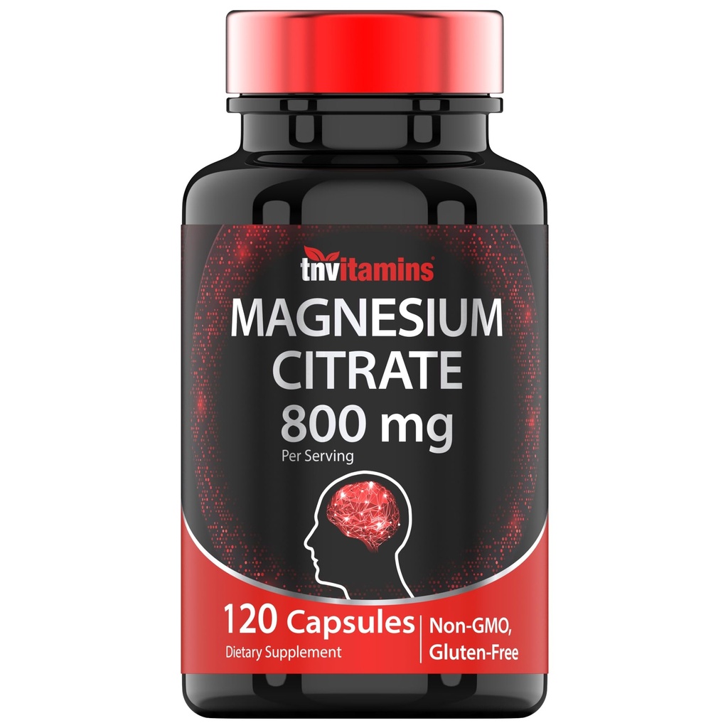 TNVitamins Citrato di Magnesio 800 MG - 120 capsule | Fornitura di due mesi! | Pure Magnesium Citrate Powder Capsules | Citrato De Magnesio | Non OGM | Prodotto negli Stati Uniti!