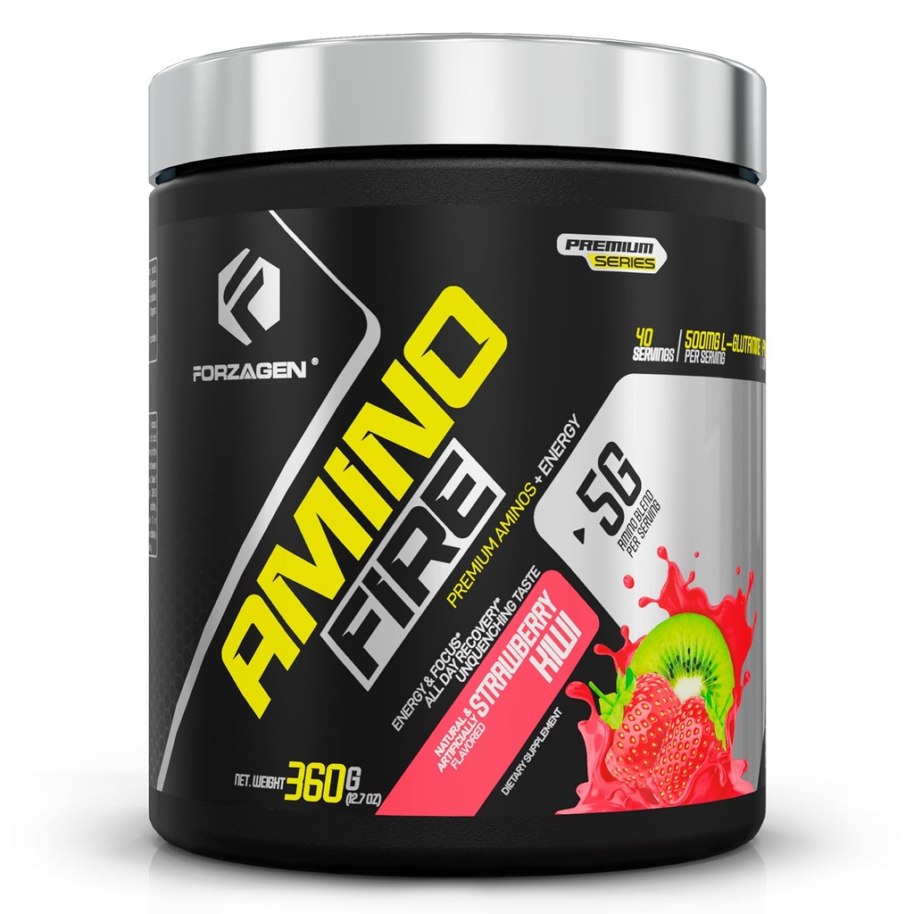 Forzagen Amino Fire | Polvere di energia amino essenziale per il pre-allenamento | BCAA Boost & Muscle Recovery Drink Mix, Migliorare la concentrazione & concentrazione, Integratore alimentare | Strawberry Kiwi, 40 Serve