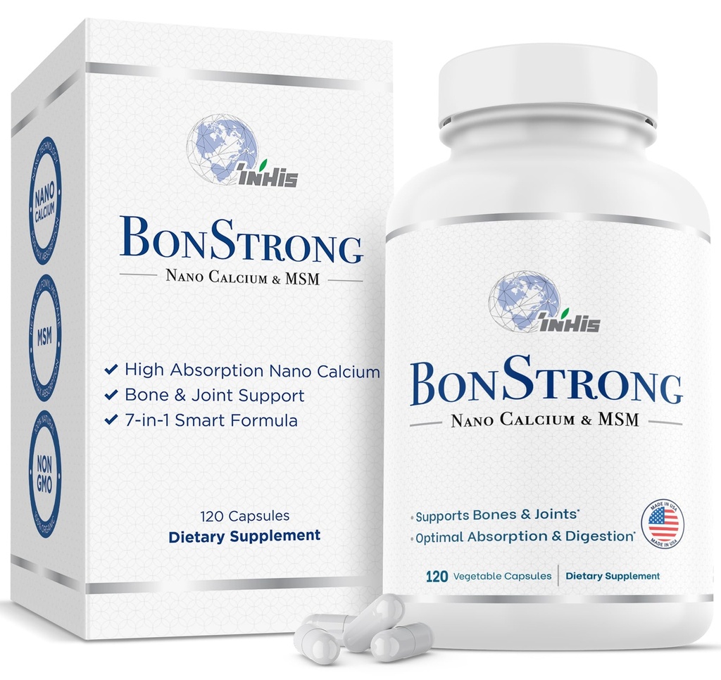 Nano Calcium Supplement – 7-in-1 Bone Support con MSM, Vitamina D3, K1, Magnesio, Zinco – Calcium ad alto assorbimento per le donne e gli uomini – Vitamine per le ossa e le articolazioni – Made in USA – 120 capsule