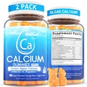 Calcium Gummies 600mg - Supplemento di calcio per le donne, alghe oceaniche Calcium | Vitamina D3, K2, Magnesio | per la forza di ossa, muscolo & Immnue | Calcium di algae, 70+ Minerali, Vegan,2PACK