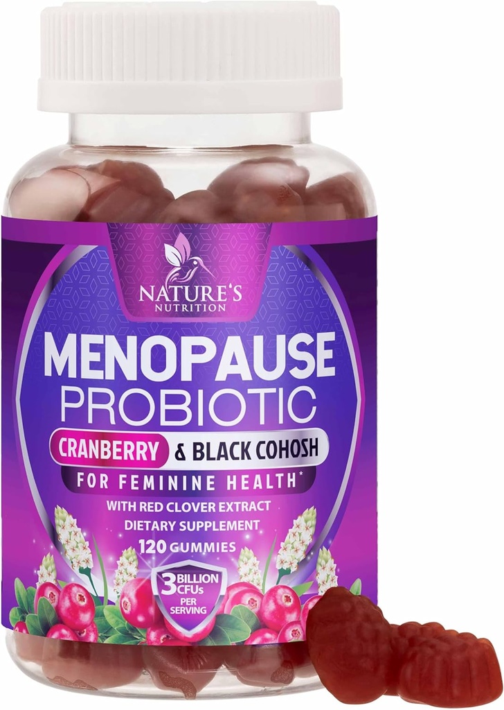 Menopausa Supplementi per le donne - 3 miliardi di CFU Rilievo naturale di menopausa per Mild Hot Flashes & Night Sweats, PH, Vaginal Health Support Probiotics for Women Gummy, Probiotic Supplement - 120 Gummies