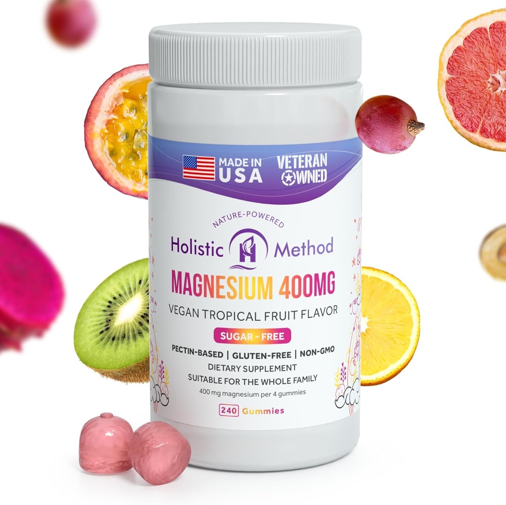 Magnesio Citrato Gummies - Senza zucchero, Vegan e Non OGM per un migliore sonno e relax - No Zucchero Alcol - Magnesio Supplemento per adulti, adolescenti e bambini - Frutta tropicale - 240 Chews
