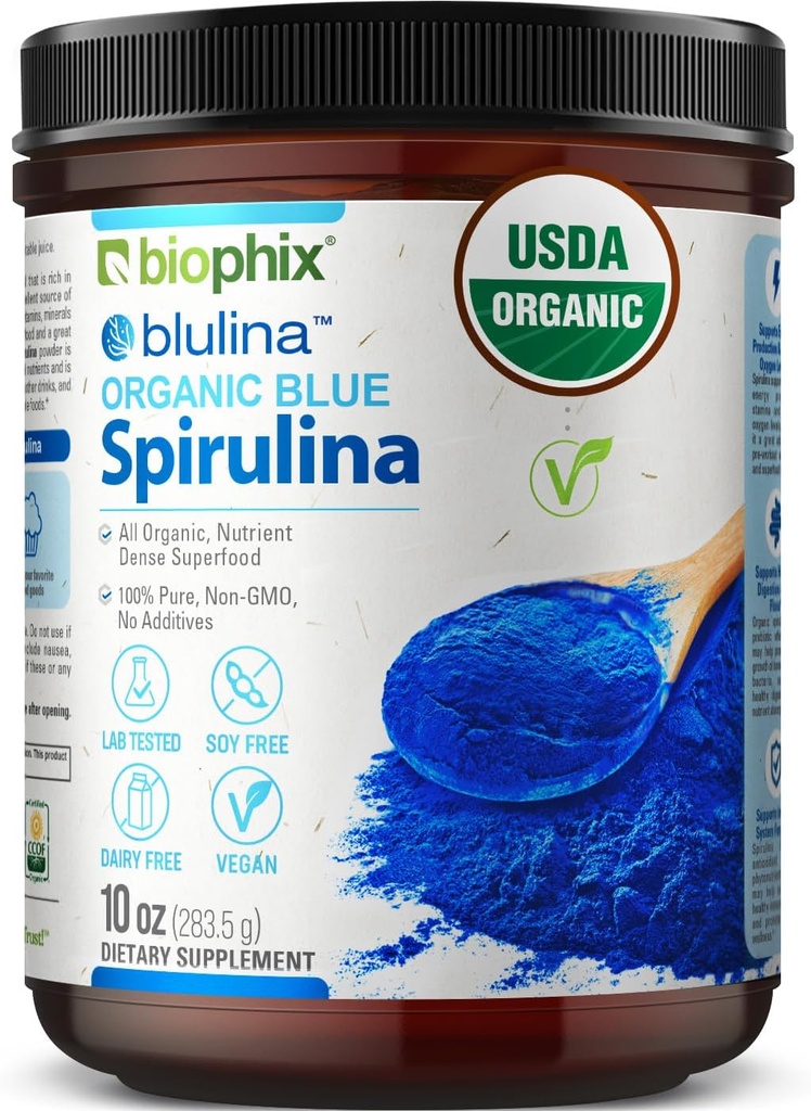 biophix Blu Spirulina Polvere Blu Blulina 10 oz - Algae Organic Spirulina Polvere 283 Serve - Superfood Supplement - Pigmento Blu Naturale - Espirulina en Polvo Organica Pura Azul