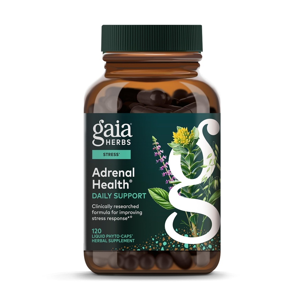 Gaia Herbs Supporto giornaliero per la salute surrenale - Integratore a base di erbe con Ashwagandha, Santo Basilio & Schisandra - Aiuta a mantenere livelli di energia sana e di stress* - 120 Vegan Liquid Phyto-Capsules (120-Day Supply)