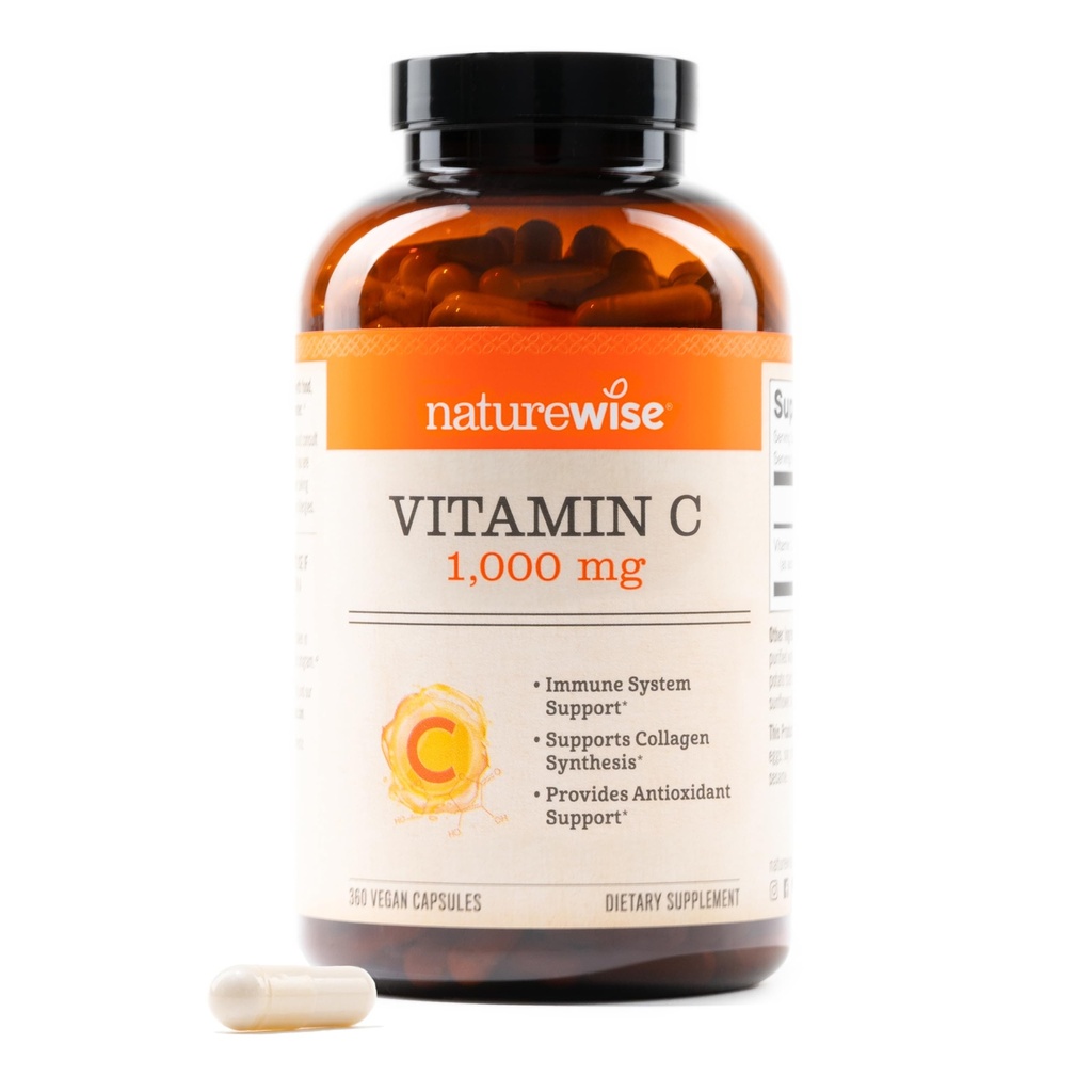 NatureWise Vitamin C 1000mg Capsule - Vitamina C Vegan Extra Forza per Supporto Immune e Antiossidante Giornaliero - Non OGM, USA Prodotto - 360 Capsule[360-Day Supply]