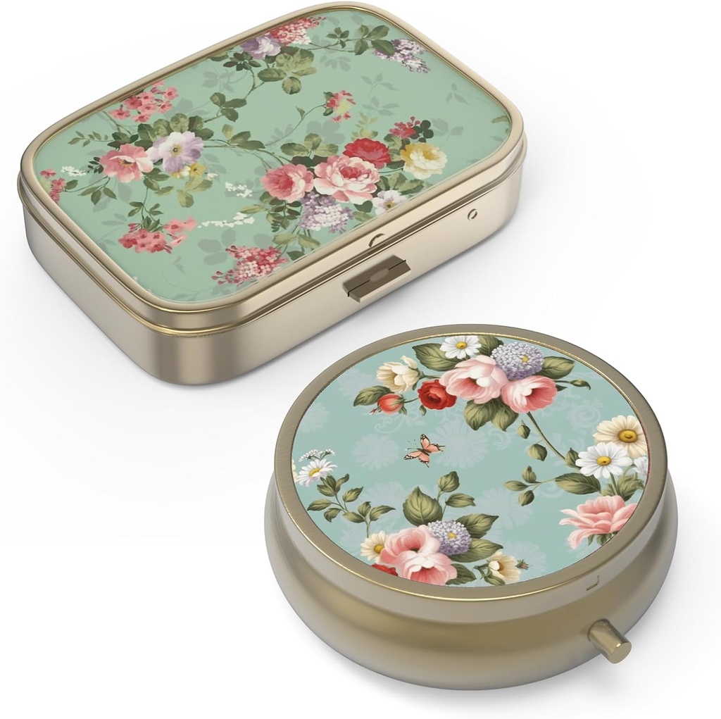 Pillola Case Pill Box con Specchio Retro Piccolo Pillola Case per Purse o Pocket Bronze Pill Box o Vitamine, Olio di Pesce, Integratori, Pillola Containe Regali di viaggio(2PCS)