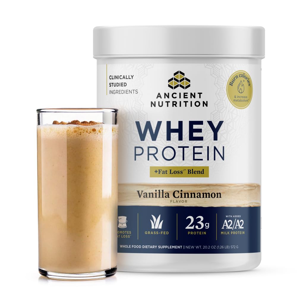 Antica Nutrition Grass Fed Whey Protein + Fat Loss Blend, Vanilla Cinnamon, 23g Protein, promuove la perdita grassa e migliorare il metabolismo, Organic Regenerative A2/A2 Protein, 18 Serve