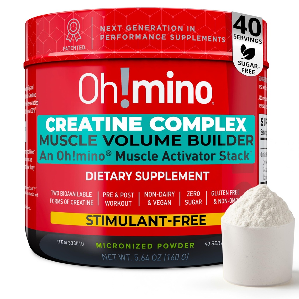 Oh!mino Creatina complesso per la crescita del muscolo. Micronized Creatina Monoidrato e Creatina cloridrato con adaptogeni. Creatina perfetta per donne e uomini. Rinfrescante Zero Carb Lemon-Lime, 40 Serve
