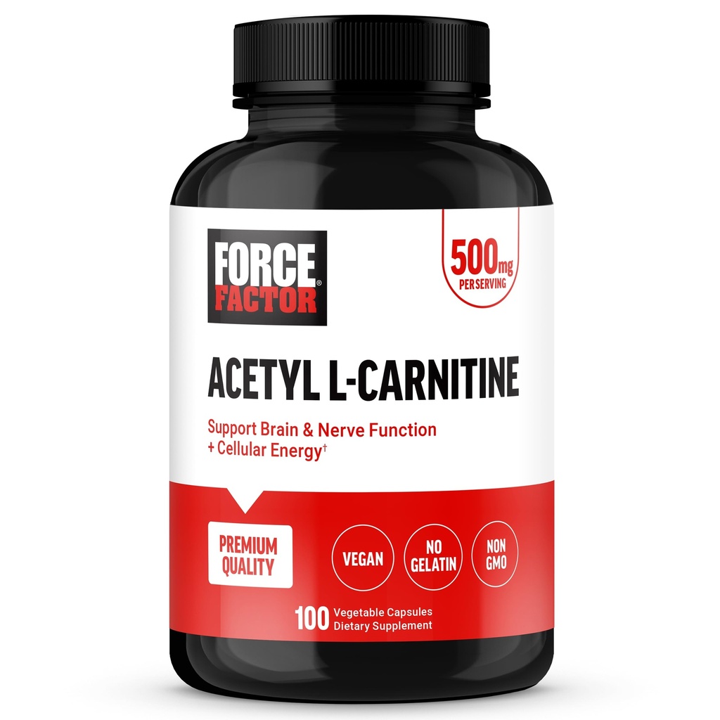 Fattore di forza Acetil L-Carnitina Brain Supplemento, Nerve Support Supplemento, e Cellular Energy Booster, Acetil L-Carnitina 500mg, Qualità Premium, Vegan, Non-GMO, 100 capsule vegetali