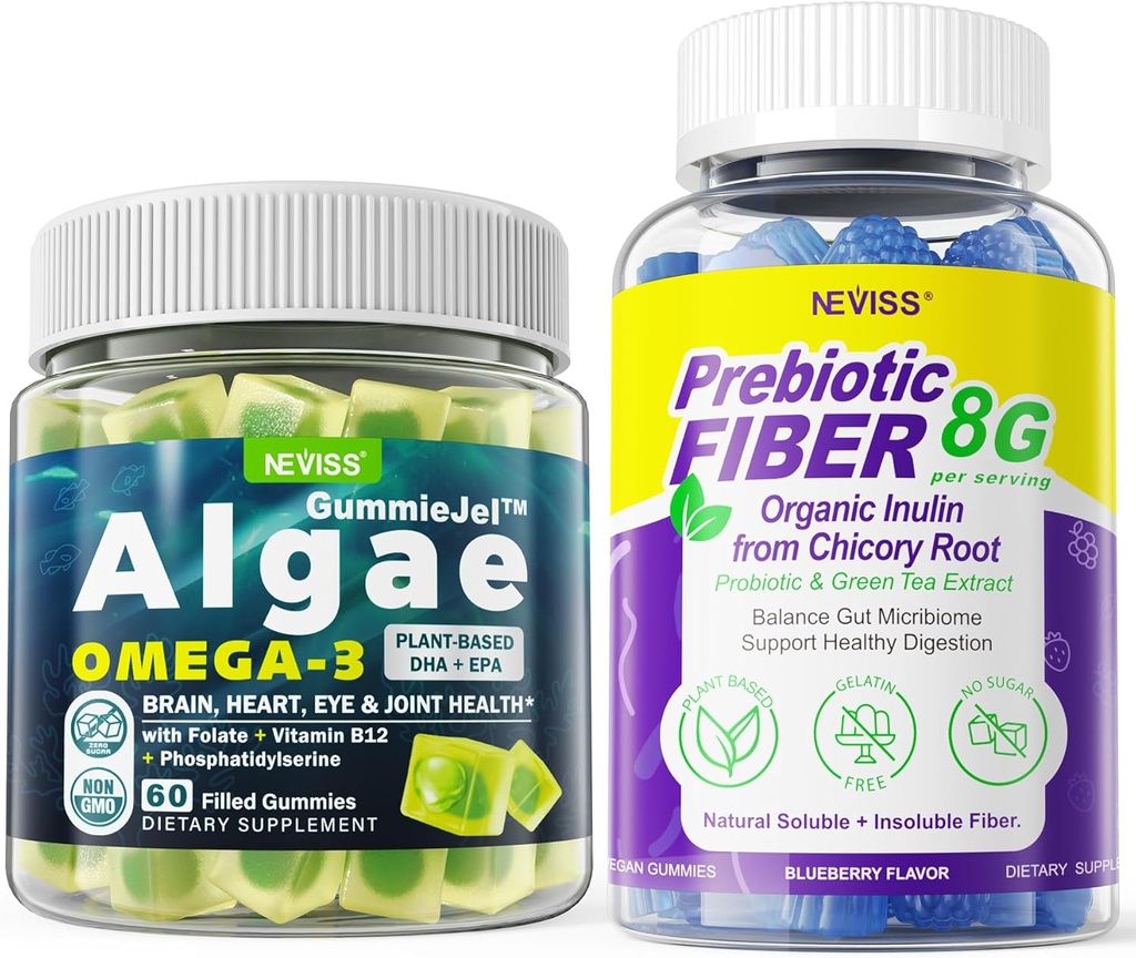 Vegan Omega 3 Gummies 1000mg + Prebiotici Fibra Gummies per adulti 8g