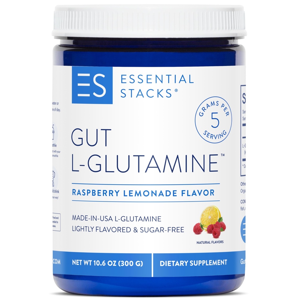 Polvere di L-Glutamina di Stacks essenziale - Esclusivamente Made in USA - Polvere di Glutamina di L pura per la salute di Gut (50 Serve, limonata di lampone)