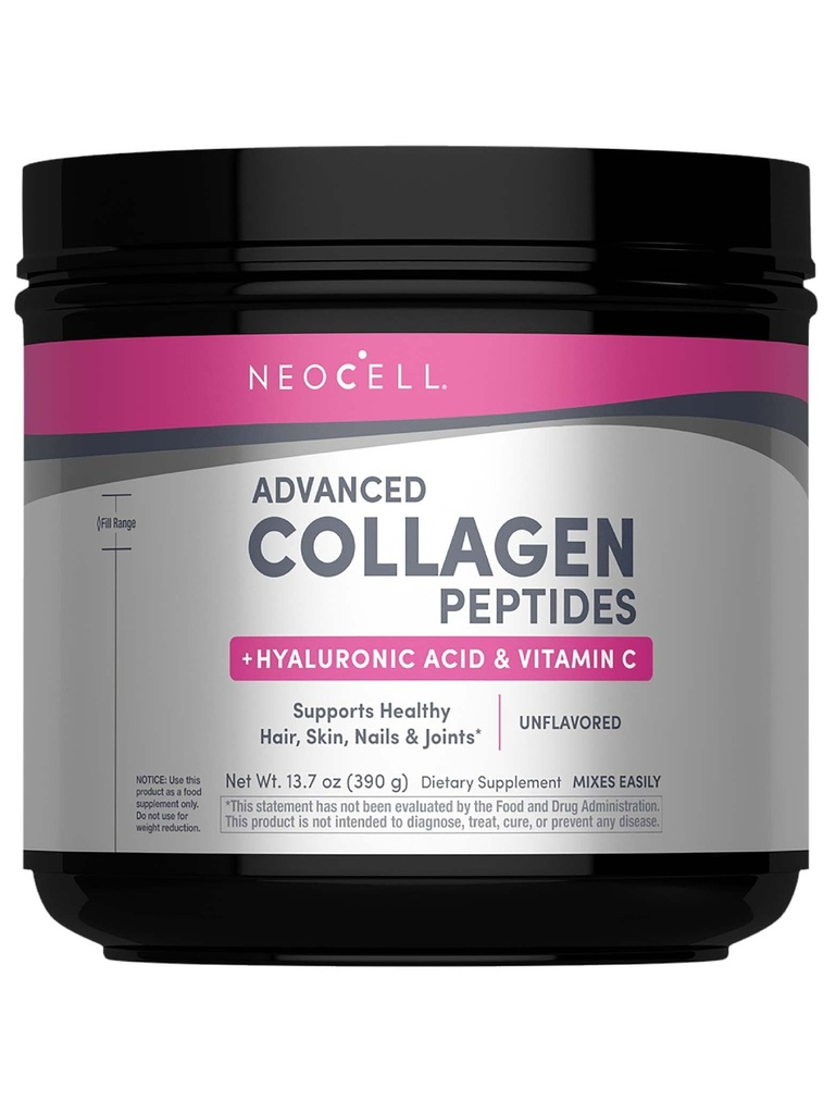 NeoCell Super Collagen Peptides | 13.7 oz | Grassfed Bovine | Con acido ialuronico e vitamina C | Non OGM, Gluten & Soy