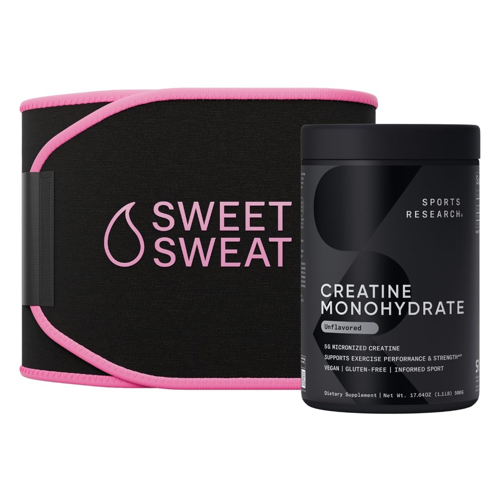 Sport Research® Training Performance Pack - Creatine Monohydrate e Sweet Sweat Waist Trimmer (Black/Pink, Medium)
