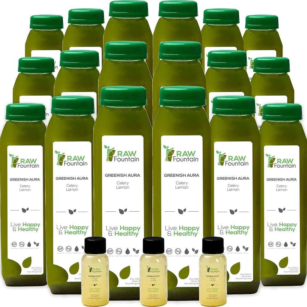 Detergente di succo di celeria da fontana cruda, tutti i succhi crude naturali, stampati a freddo, pulizia del disordine del mattino, 30 bottiglie 12oz, 5 colpi di zenzero bonus