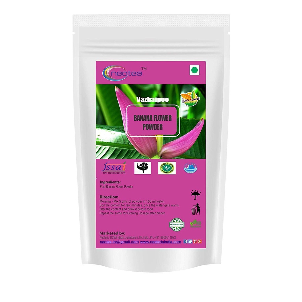 Neotea Musa Flower Powder | Vazhaipoo Powder | Polvere di fiore di banana biologica | Ricco di fibra | Gluten-Free, Vegan Superfood | Ideale per Smoothies, Cuocere, & Cooking | 100% naturale, Non OGM 300 GM