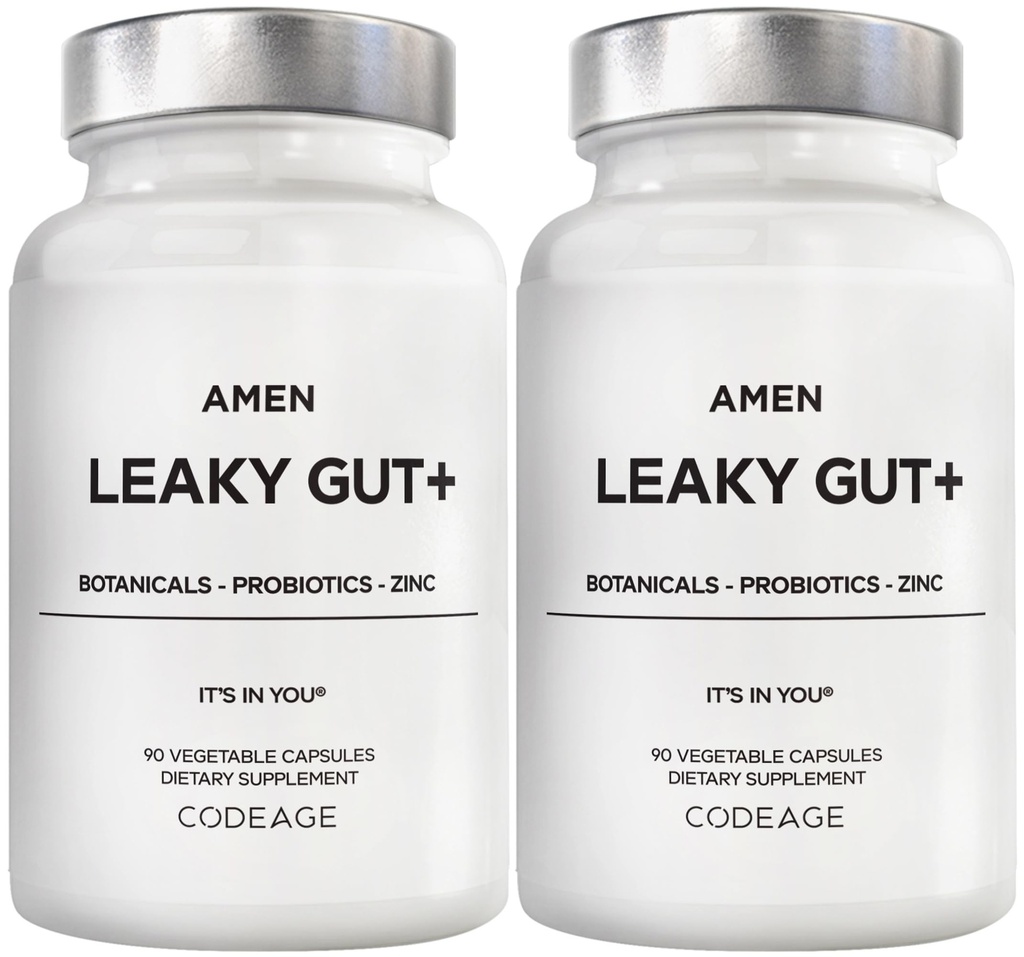 Amen Leaky Gut Supplement - Formula Avanzata con Biodisponibile L Glutamina, Zinco, Turco, DGL Liquirizia Radice - Marshmallow Root - Probiotici e Prebiotici Fermentati - Vegan, Non-GMO - 2-Pack