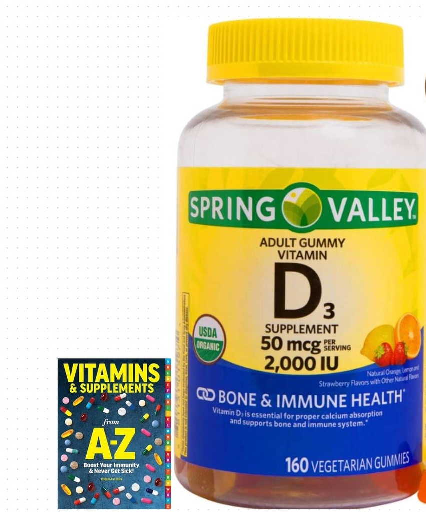 Spring Valley Vegetariano Vitamina D3 Gummies, 2000 IU, 50 mcg, 160 Ct+Better Guida Vitamine Supplementi Prenota gratis Includere (Cannot Venduto separatamente)
