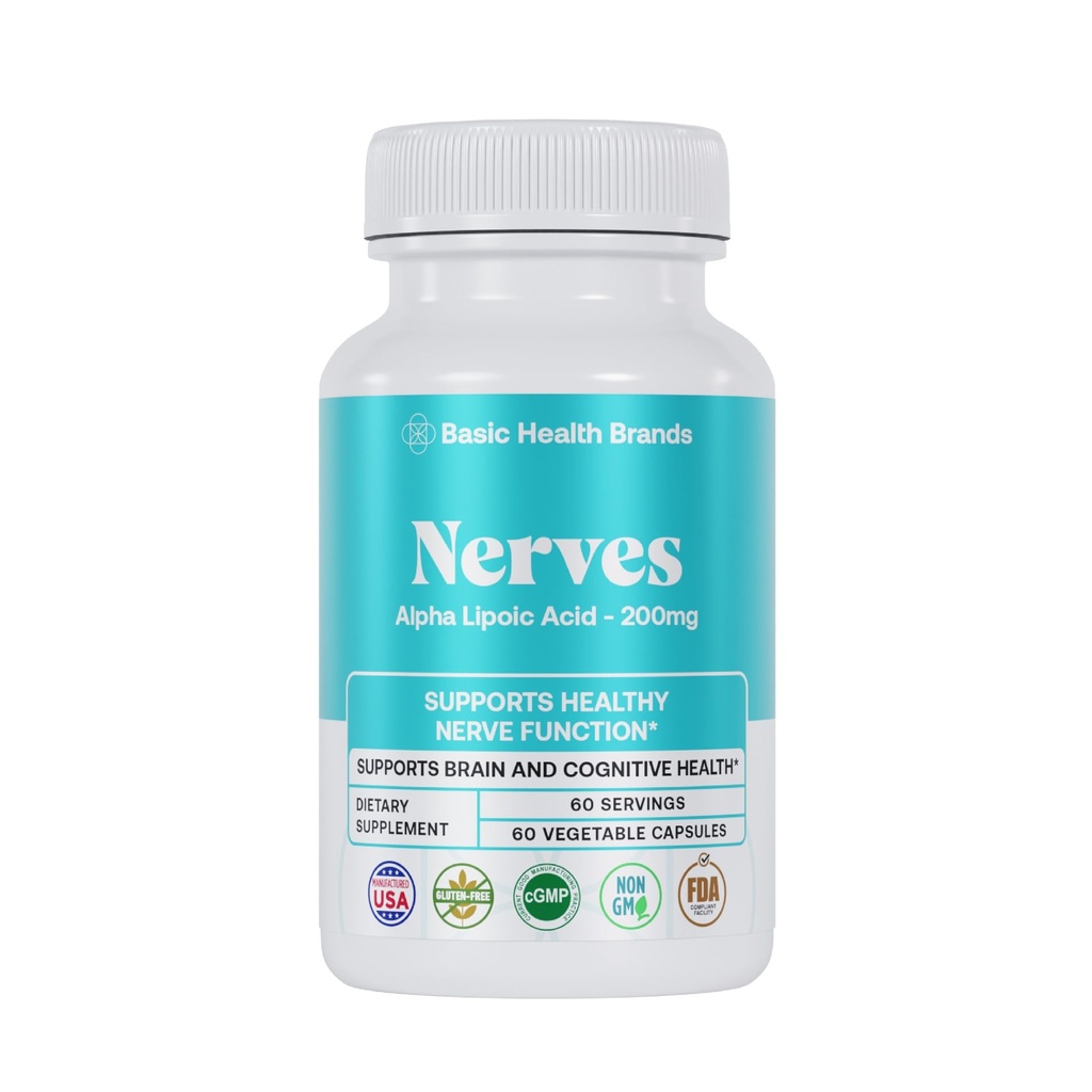 Marca di base Nerves acido lipoico alfa, 200 mg, funzione neurone (pacchetto di 1)