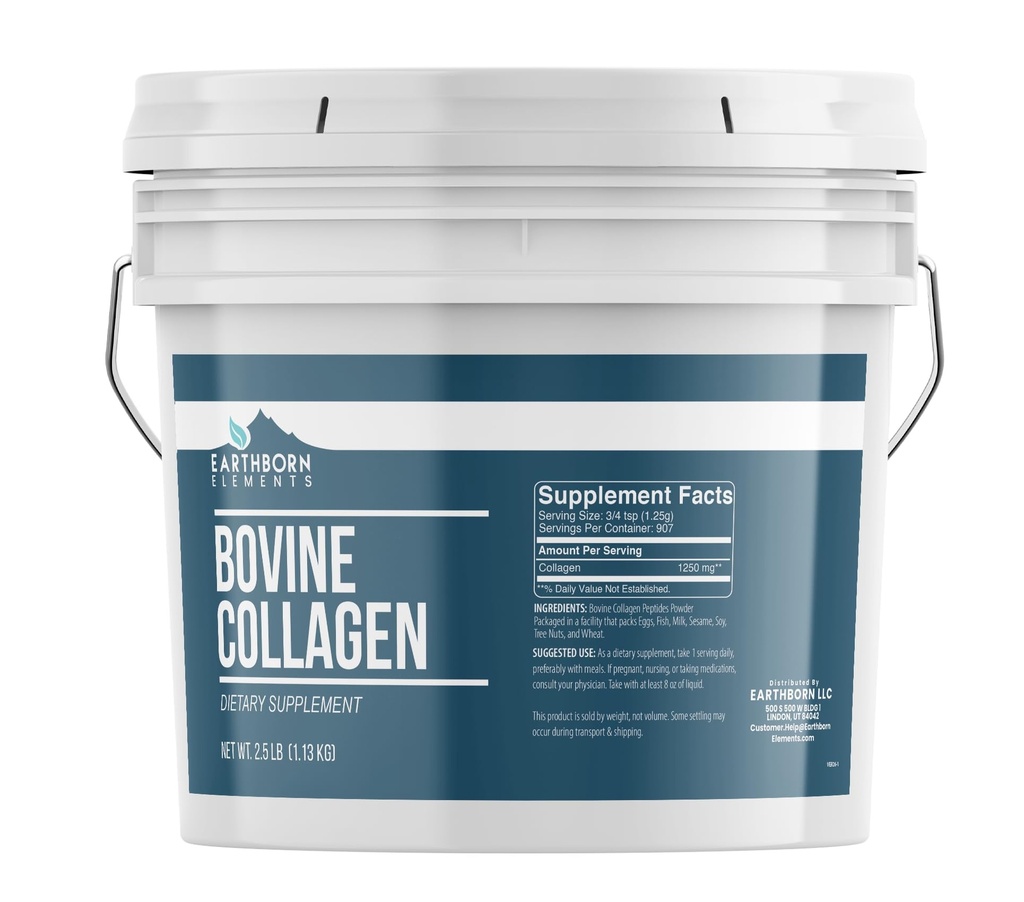 Elementi terrestri Peptidi di collagene bovino Polvere 1 gallone Bucket, Pure & Undiluted, Integratore alimentare