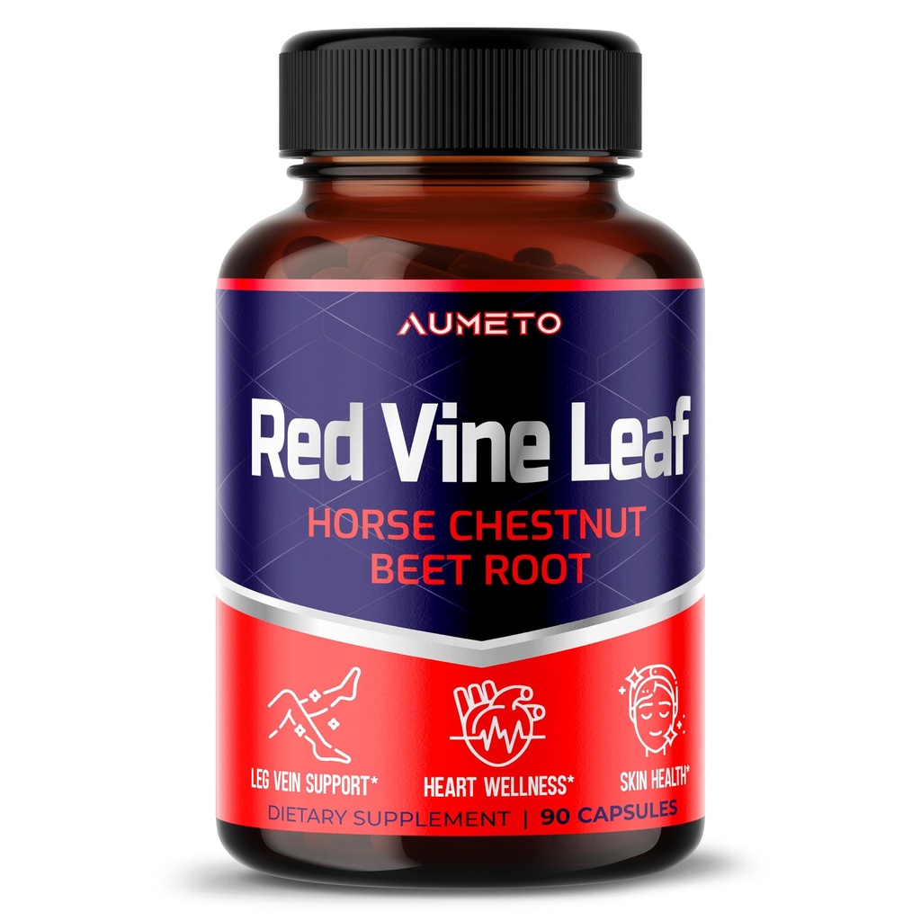 Red Vine Leaf Supplement with Horse Chestnut, Beetroot, Ginger - Supporto naturale per Vein Strength and Circulation Wellness- Made in the USA (90 Count (Pack of 1))
