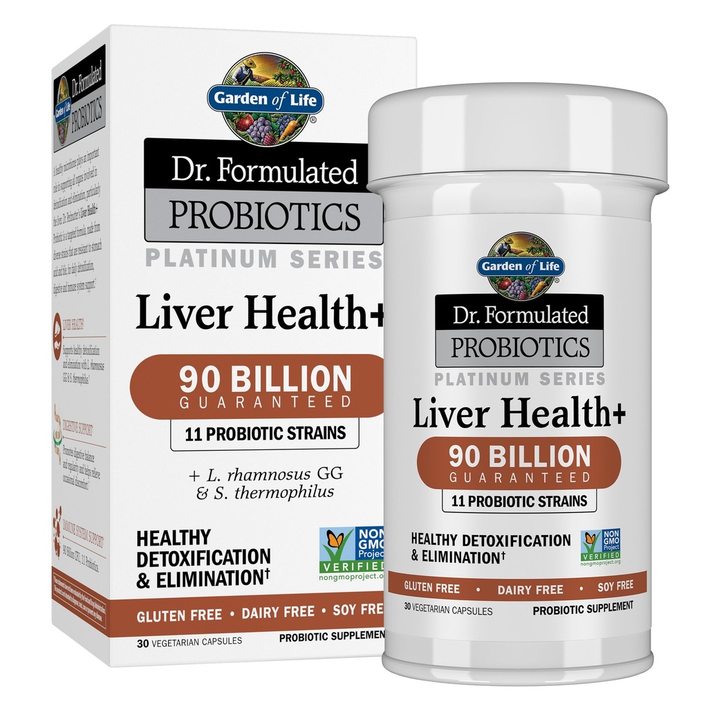 Giardino della vita Dr. Formulated Probiotics Platinum Series Liver Health+ 90 miliardi di CFU Garantito, Un Probiotico di Giorno per il supporto sano di di disintossicazione & eliminazione, Vegan, senza glutine, 30 capsule