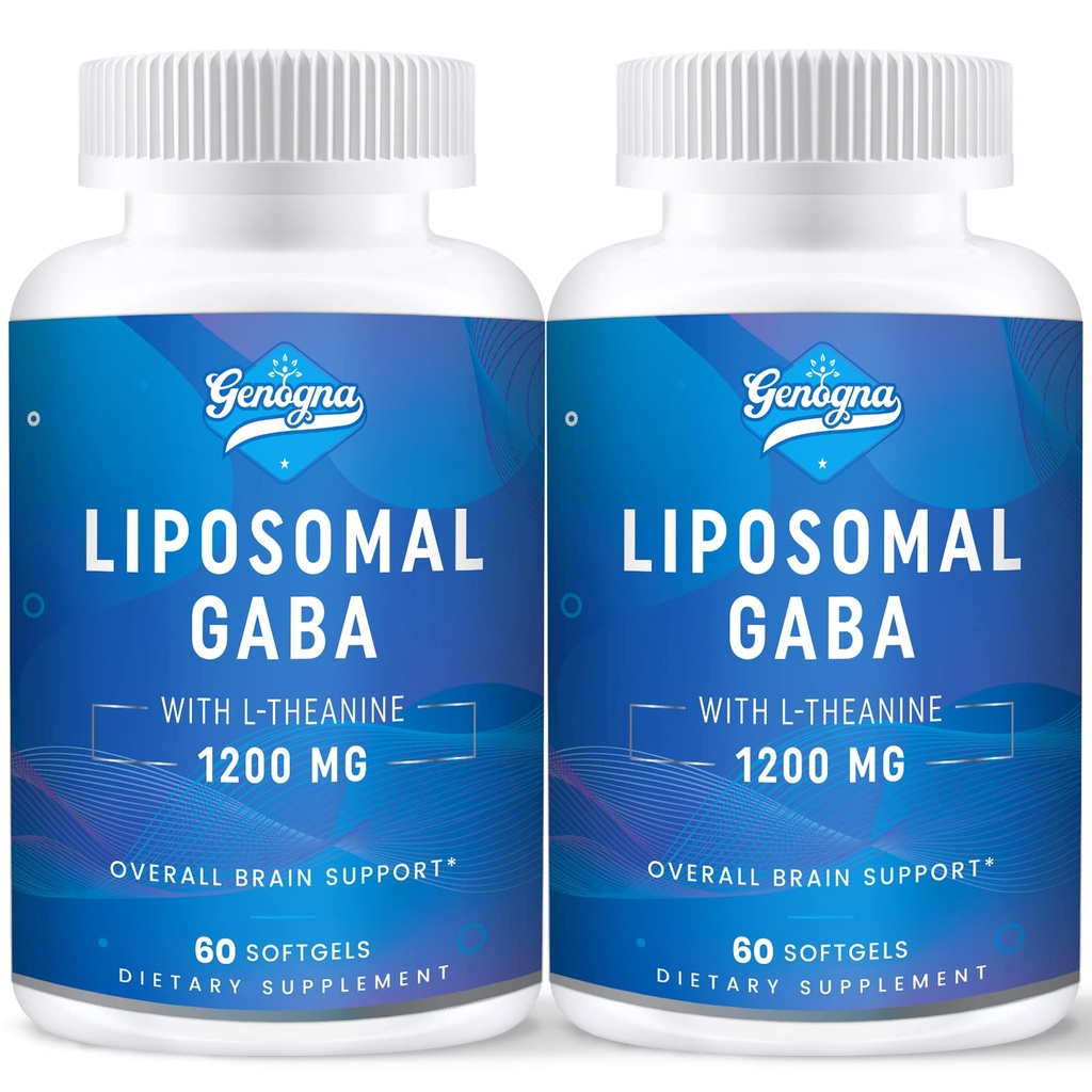 Liposomal GABA con L-teanina 1200mg - 2 Pack Integratori GABA ad alta biodisponibilità, 120 capsule per adulti