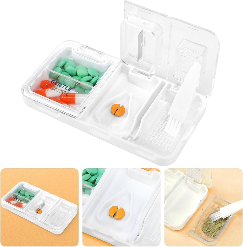 Toplive Portable 3-in-1 Pill Cutter e Pill Grinder e Pill Holder, Accurate Easy Cutting, Medication Crusher per Pillole Piccole Grandi, Compresse Vitamine Splitter per Bambini Anziani, Bianco