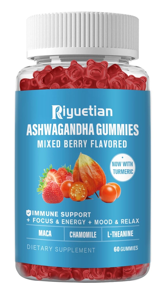 Ashwagandha Gummies per le donne e gli uomini - Stress sollievo, supporto immunitario e l'energia aumentata - Sugar Free, Vegan - Organic Ashwagandha Root Supplements Gummy- Natural Strawberry Flavor (60 Conte)