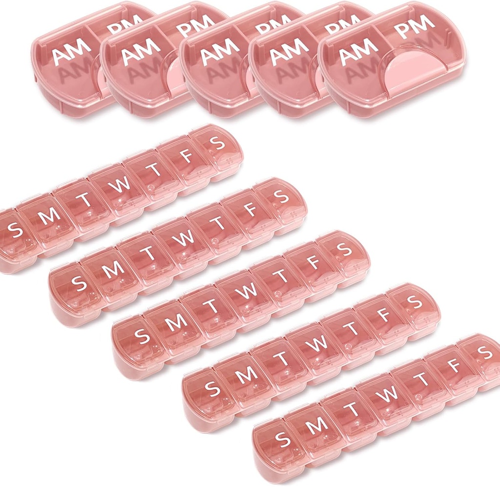 10 Pack (Weekly & Daily), 2 volte al giorno (AM/PM) + 7-Day Pill Organizer, Vitamin Planner, Large Capacity Pill Box Set, Travel Pill Case for Medicine/Vitamins/Fish Oils/Supplements, Rosa