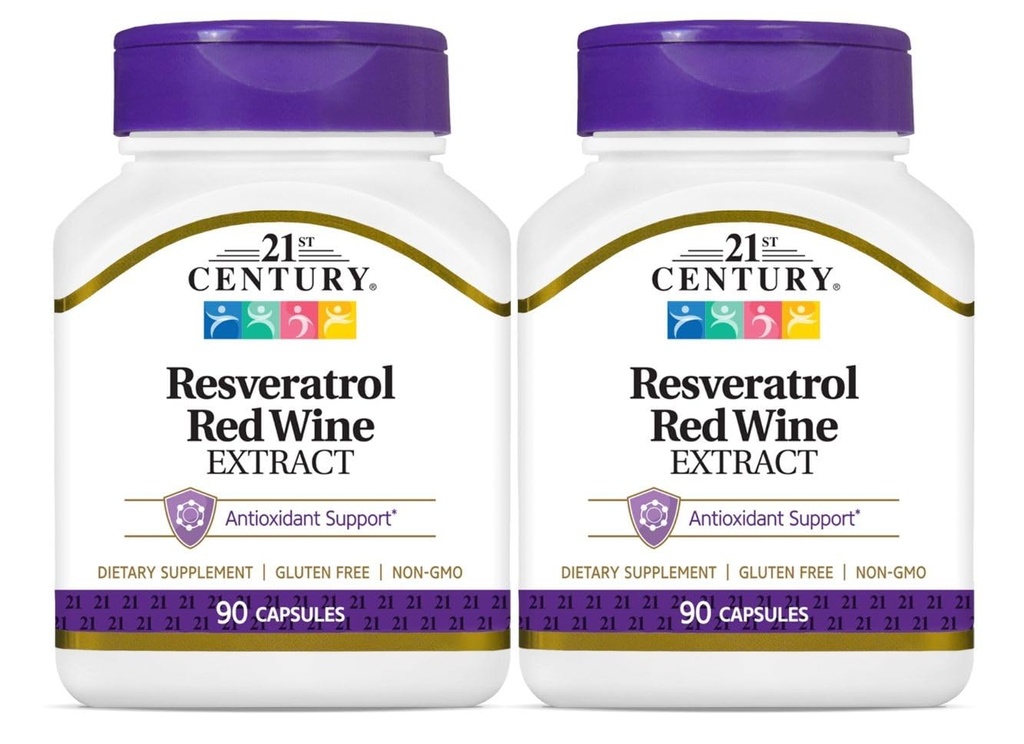 21 ° secolo, Estratto di vino rosso Resveratrolo, 90 capsule - 2pc