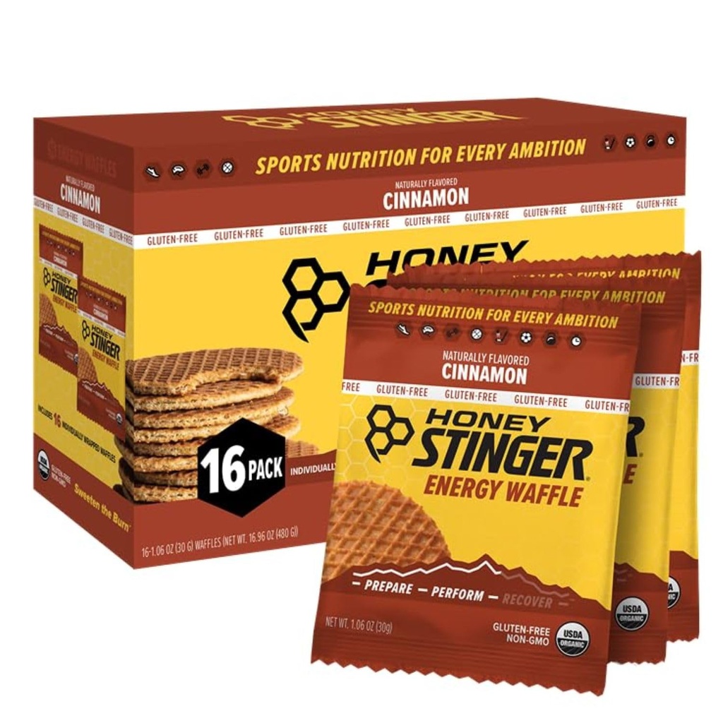 Miele Stinger Organic Gluten Free Cinnamon Waffle, Energy Stroopwafel per Esercizio, Endurance e Performance, Nutrizione Sportiva per Casa & Palestra, Pre e Post Workout, Scatola di 16 Waffle, 16.96 Ounces