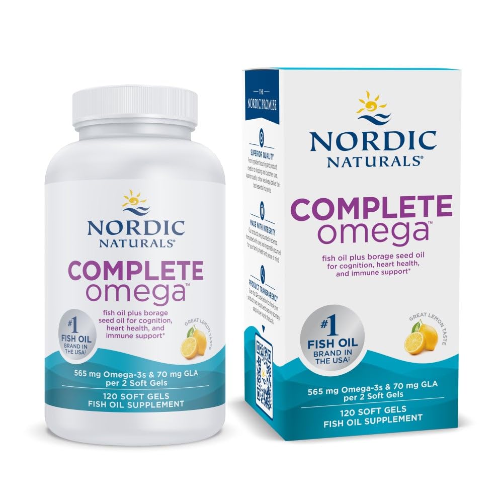 Nordic Naturals Complete Omega, Limone Flavor - 120 Gel Morbidi - 565 mg Omega-3 - EPA & DHA con Aggiunto GLA - Pelle sana, Cognizione, Positivo Mood - Non-GMO - 60 Serve