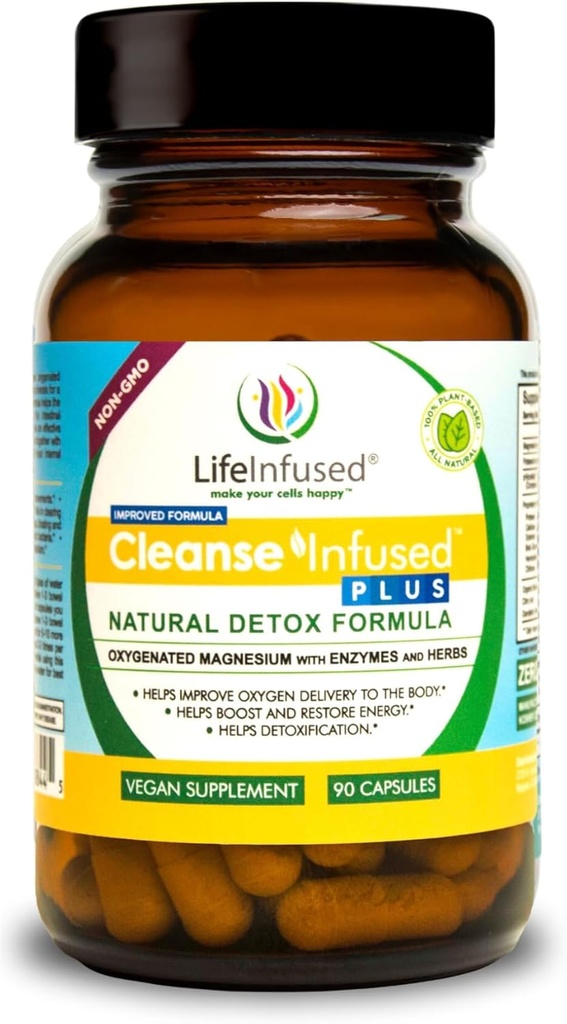 Life Infused Cleanse Infused Plus - Pulitore di colon naturale Premium con Magnesio ossigenato, Erbe e enzimi, Aiuta a alleviare la costipazione Gently, Disintossica il sangue, Colon, Liver & reni (90 Caps)