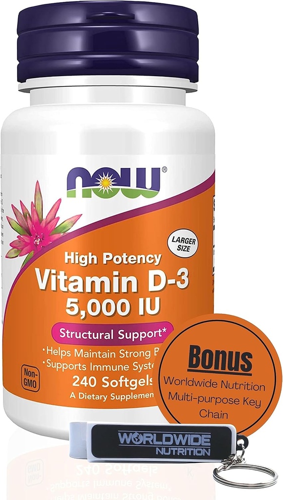 Vitamina D3 5000 IU Softgels - Formula ad alta potenza per il supporto strutturale D 240 Conta vitamina, Portachiavi organici e keychain