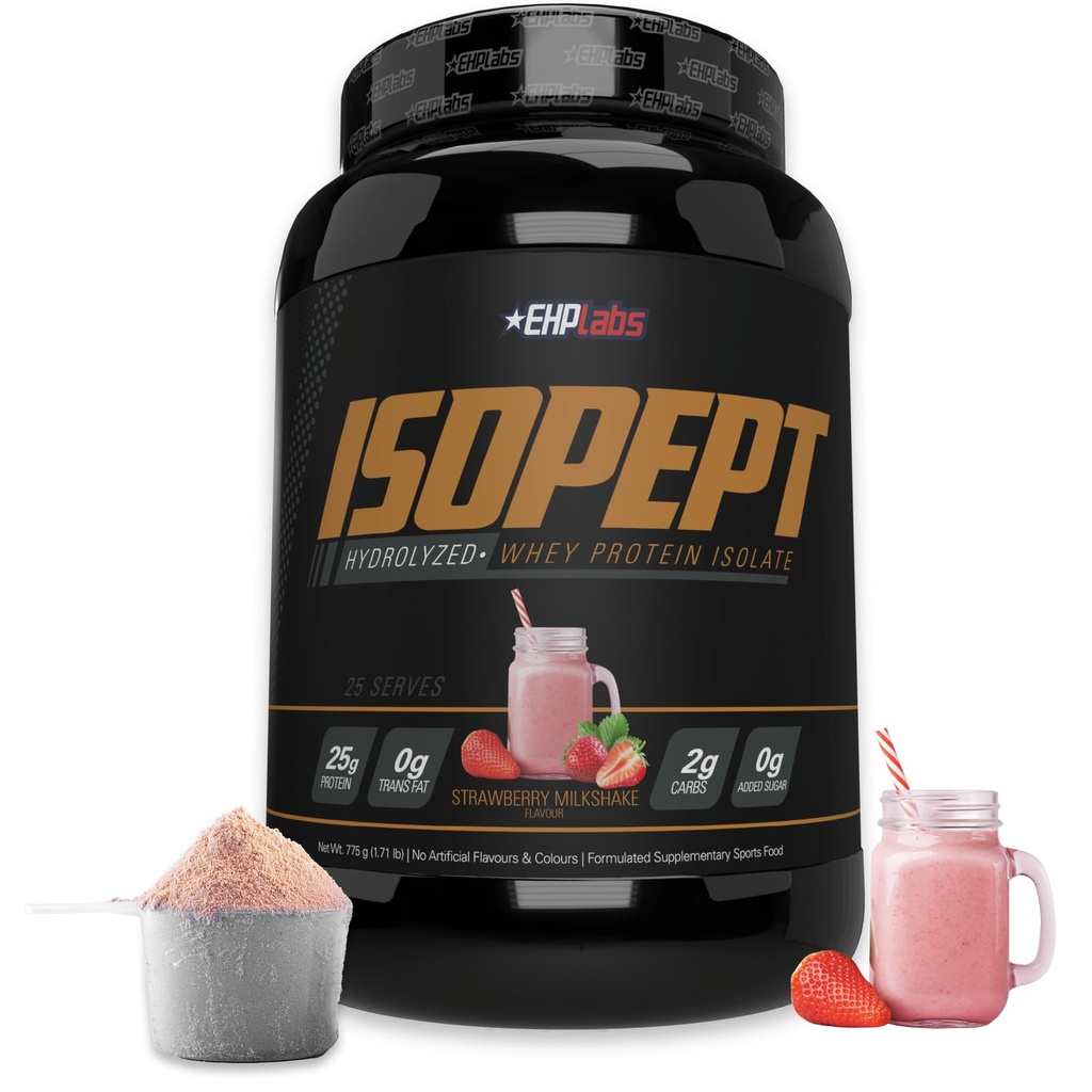 IsoPept idrolizzato Whey Protein Powder di EHPlabs - 100% Whey Protein Isolate & Hydrolysate, 27g di Proteine, Non OGM, Gluten Free, Fast Absorbing, Easy Digesting, 27 Serves (Strawberry Milkshake)