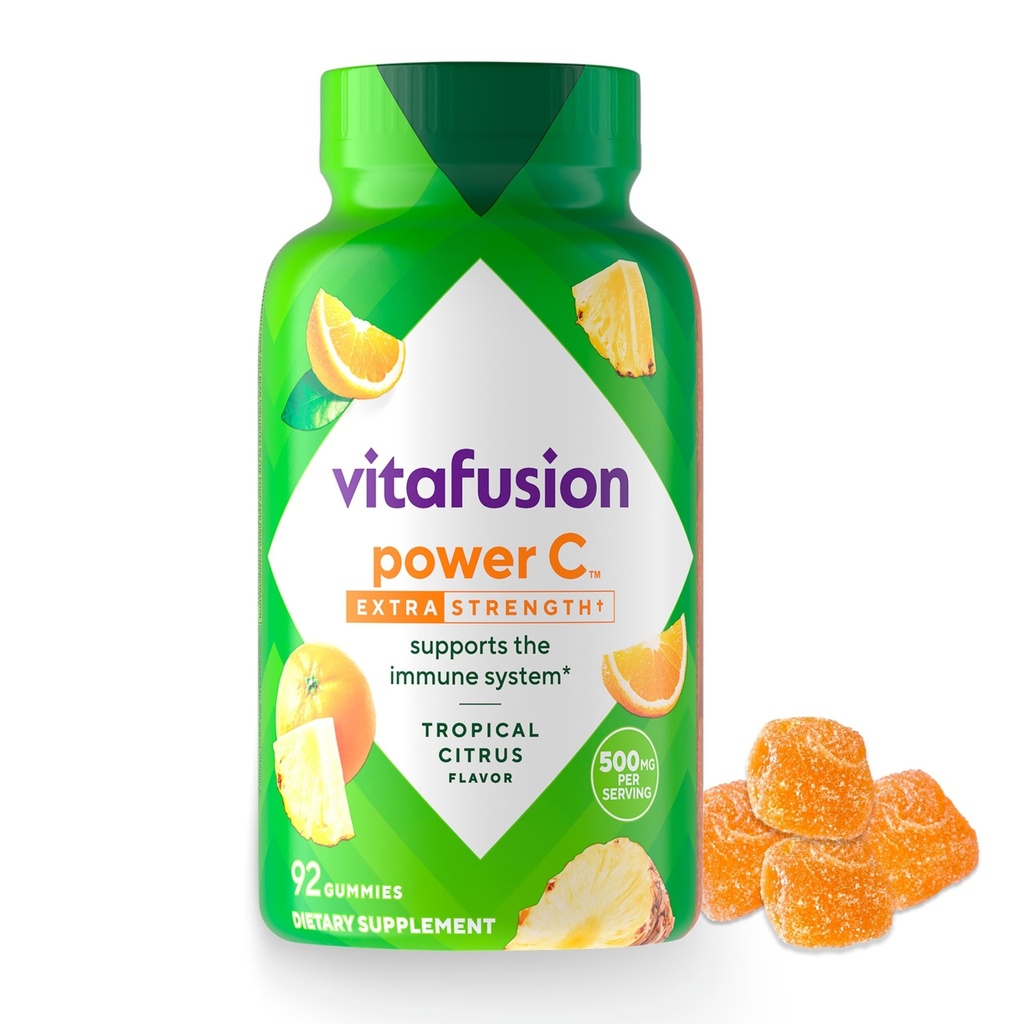 Vitafusion Extra Strength C Gummy Vitamine, Citrus Tropicali Supporto Immune Aromatizzato (1) Vitamine, 92 Conte
