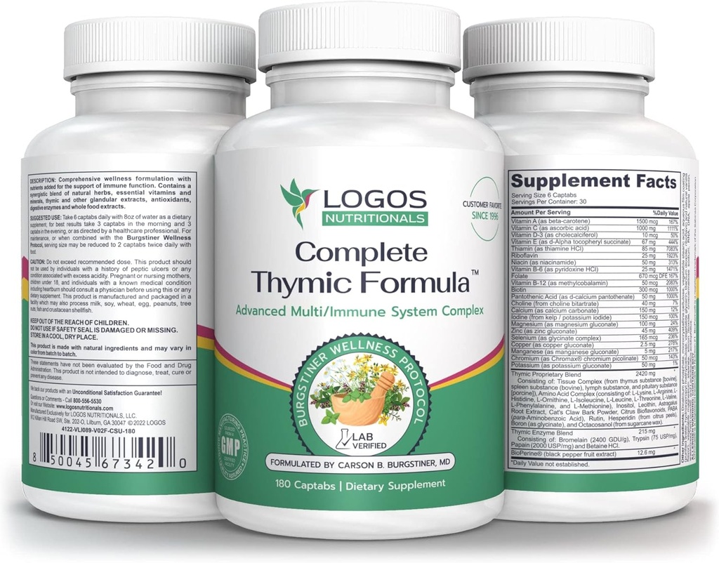 Complete Thymic FormulaTM, Multivitamina e Multiminerale Comprehensive con Thymus Glandular Extracts (180 Count (Pack of 1)