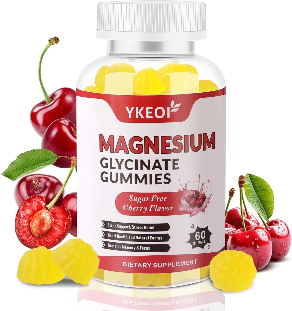 Magnesio Glycinate Gummies 500 Mg,Sugar Free Magnesium Supplement Triple Magnesium Complex con Malate 400 Mg, Citrate 400 Mg Ashwagandha 100 Mg Magnesio Supplemento per Adulti - 60 Gummies