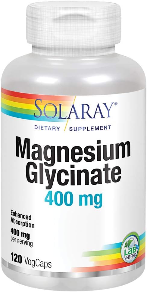 Solaray Magnesium Glycinate 400 mg | Rilassamento sano, Bone e supporto cardiovascolare (120 CT, 30 Serve)