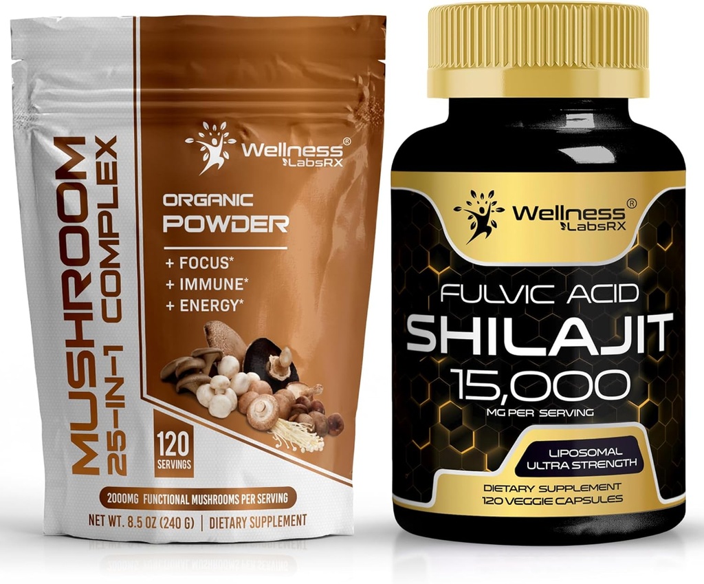 WELLNESS LABSRX Mushroom Powder 2000mg - Shilajit Pure Himalayan 15.000mg capsule
