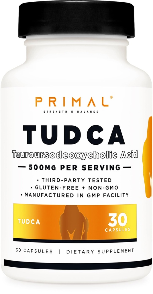 Primal Tudca 500mg 30 capsule - Gluten Free, Non OGM Tauroursodeoxycholic Acid Supplemento