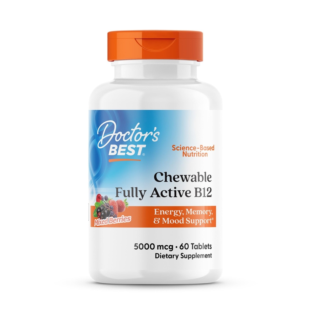Miglior masticabile completamente attivo Methyl B12, Methylcobalamin, Energy, Memory, & Mood Support, Non-GMO, Gluten Free, Soy Free, Vegan 60 compresse