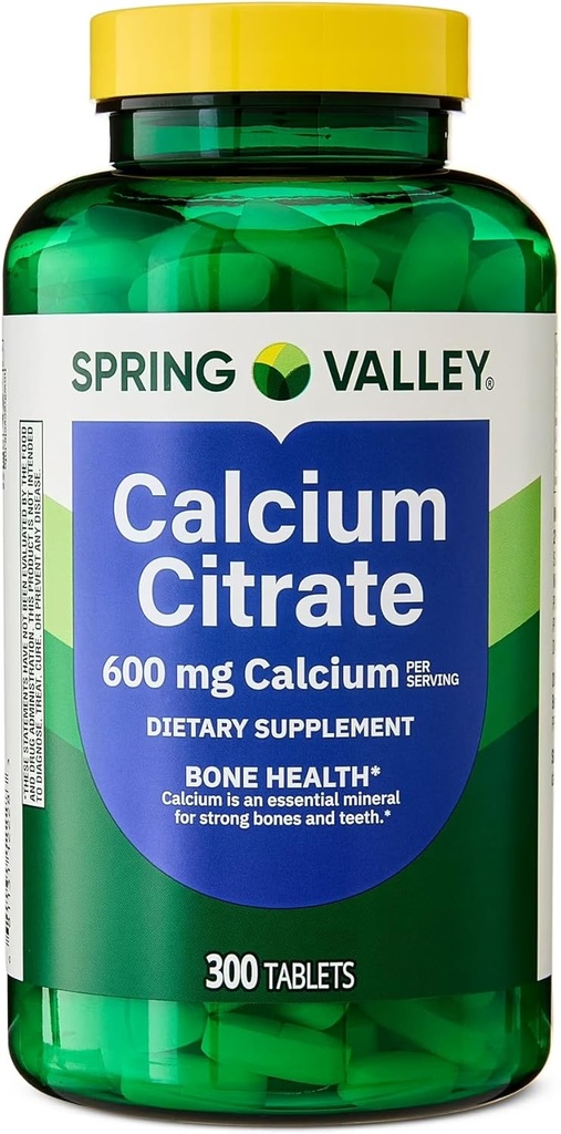 Citrato di calcio della valle di primavera compresse supplemento dietetico, 600 mg, 300 conte. - Nuovo look